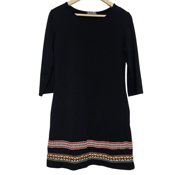 Thanth Pullover Dress Womens M Knit Pockets Embroidered Hem Boho Chic Minimalist - Picture 1 of 10